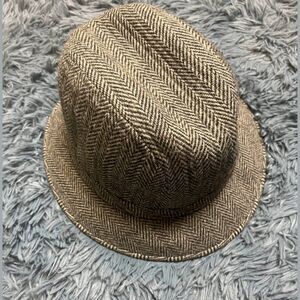 Vintage London Fog Heywood Hat Pure Wool Gray Tweed Herringbone